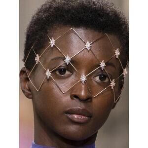 Crystal Flower Face Chain Mask Gold Geometric Rhinestone Face Jewelry Headpiece